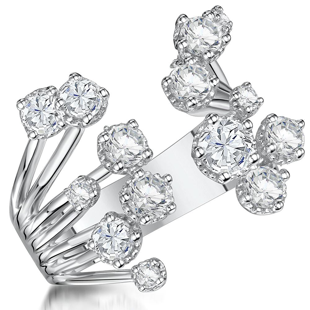 Sterling Silver Open Band Ring With Cubic Zirconia Tips
