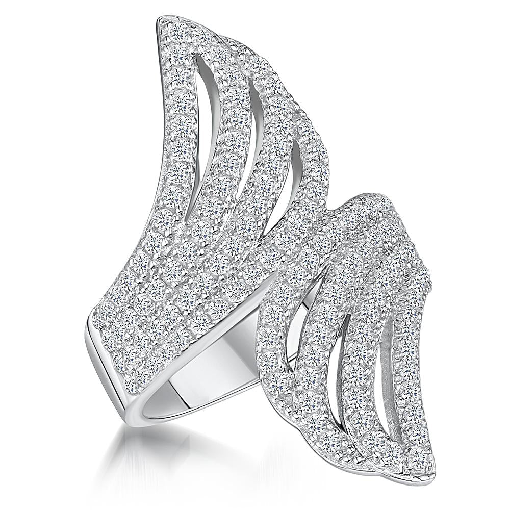 Sterling Silver Wings Ring Pave Set Cubic Zirconia Stones