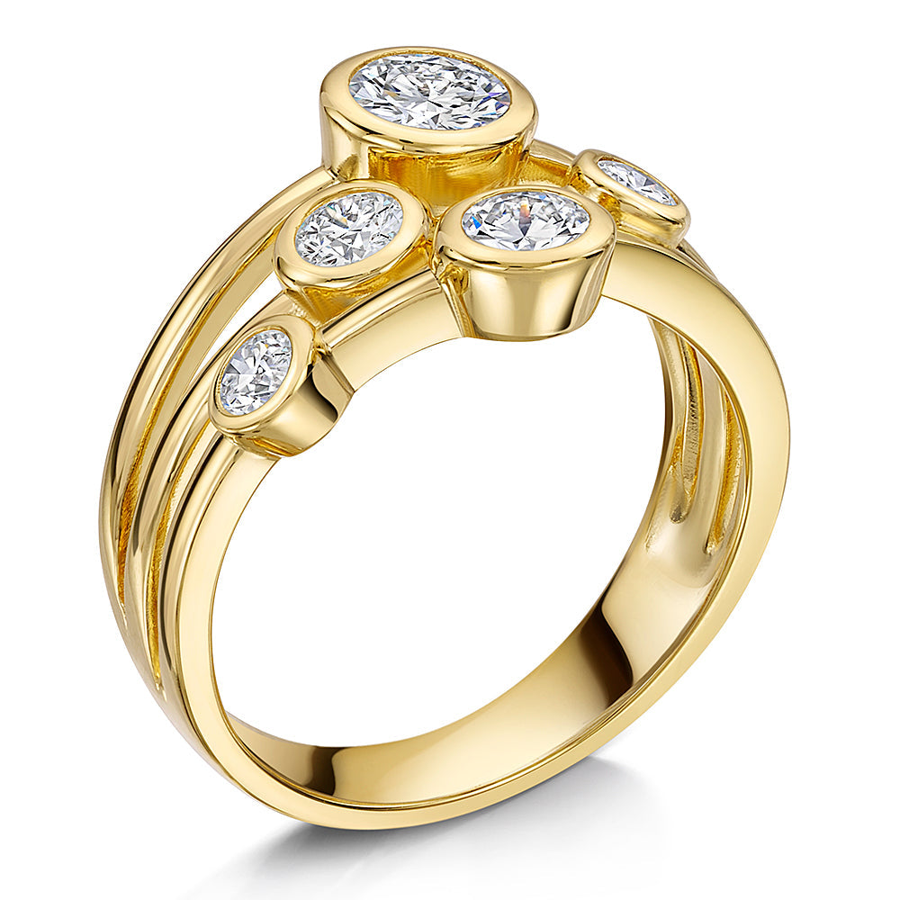 Gold Vermeil 5 Stone Cubic Zirconia  Bubble Ring