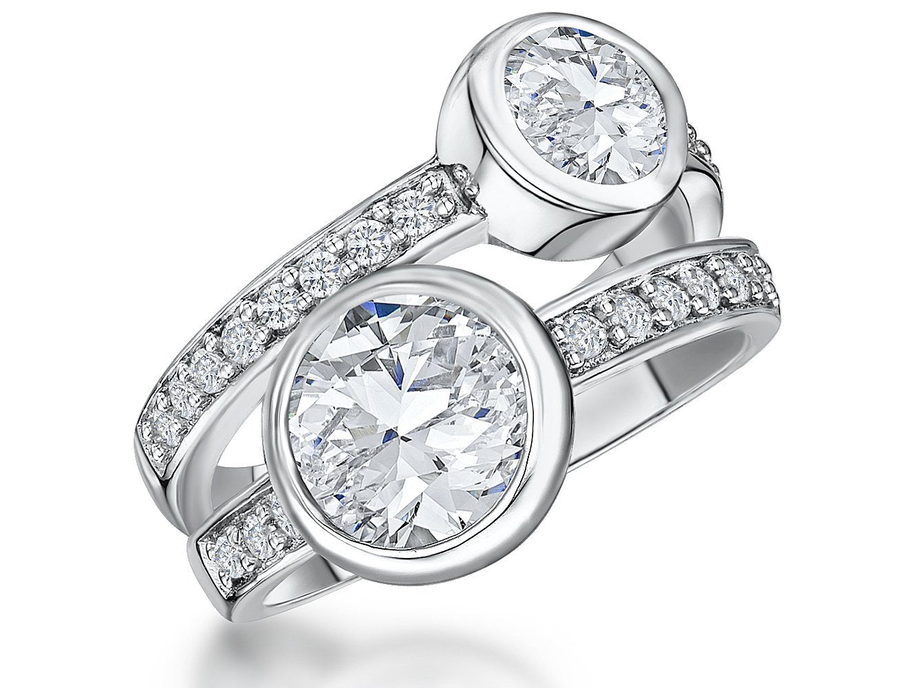 Sterling Silver Two Offset Rubover Cubic Zirconia Ring