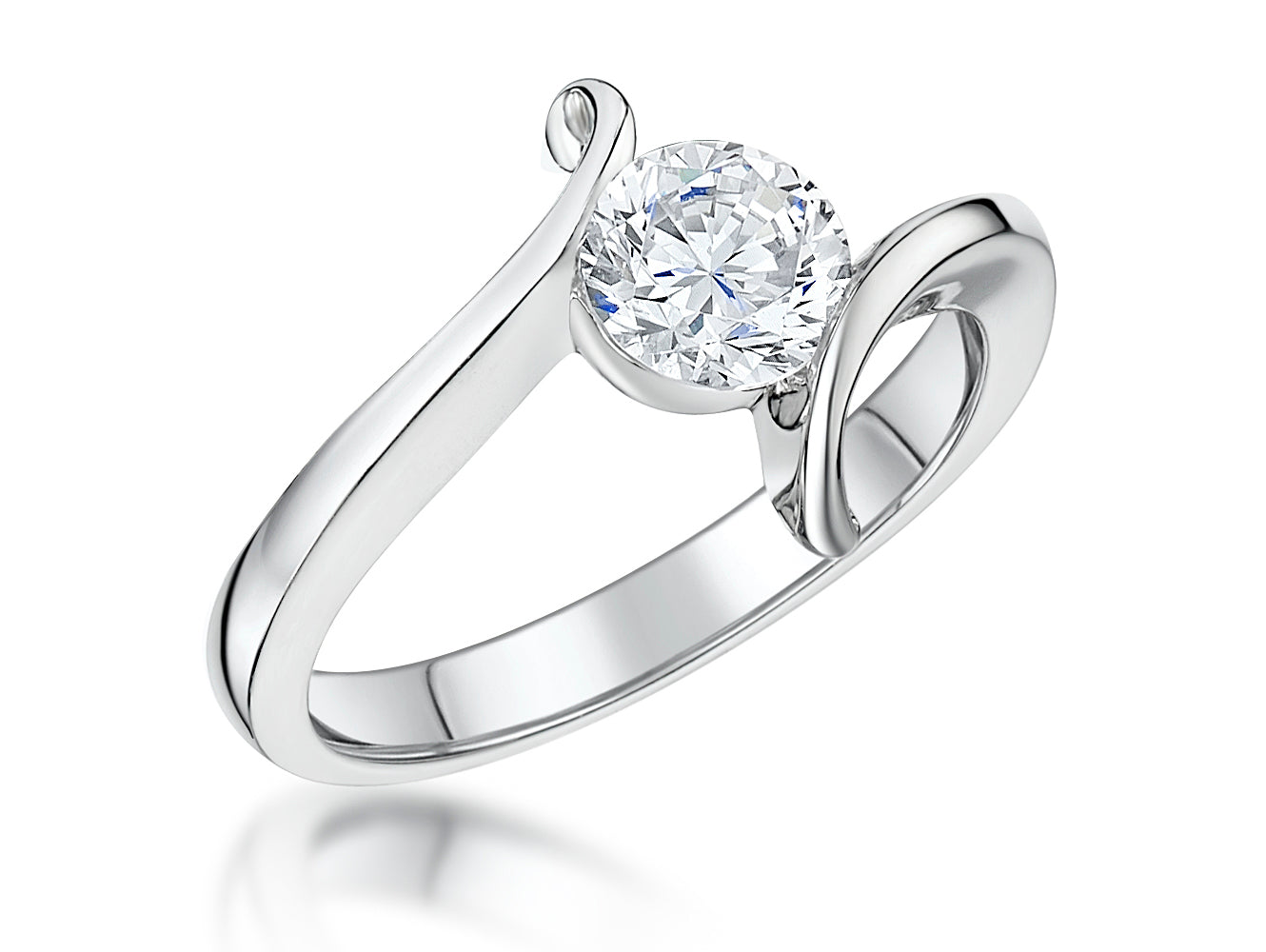 Sterling Silver Swirl Solitaire Ring | Cubic Zirconia Wave Engagement Ring