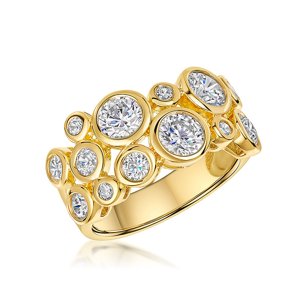 Yellow Gold Multi Stone Cubic Zirconia Bubble Ring