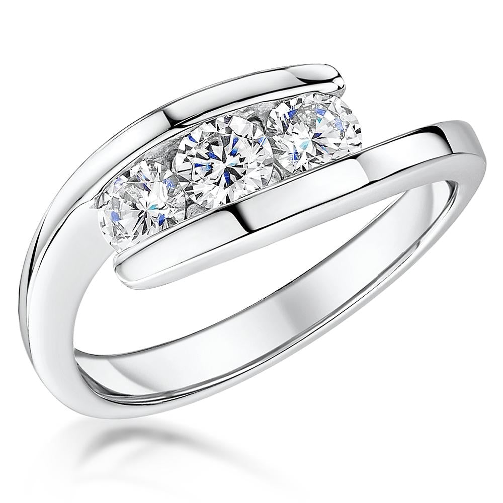Sterling Silver Ring Set Three Round Cubic Zirconia Stones