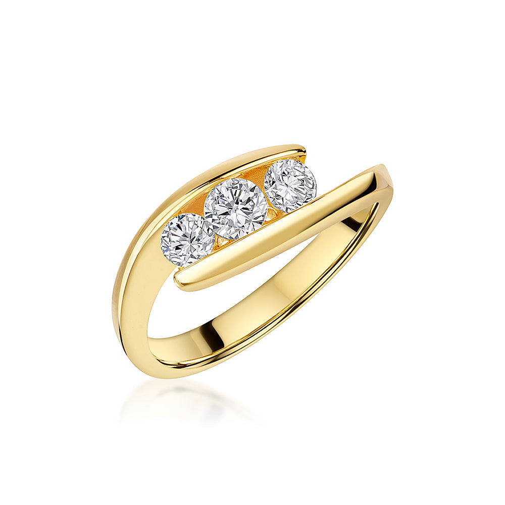Yellow Gold  Three Stone Ring