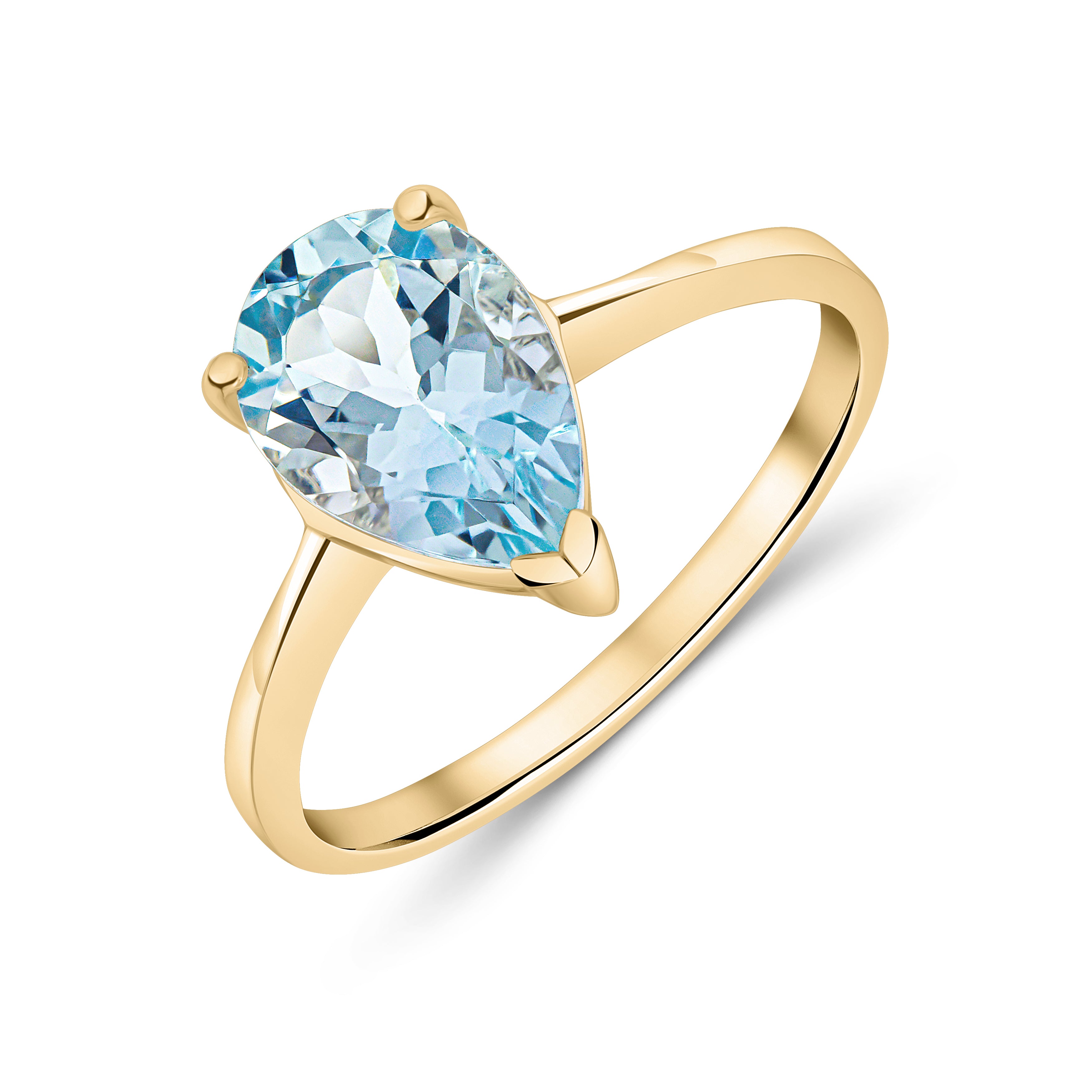 9CT YG 10X7 PEARSHAPE AQUA CLAW SINGLE STONE RING