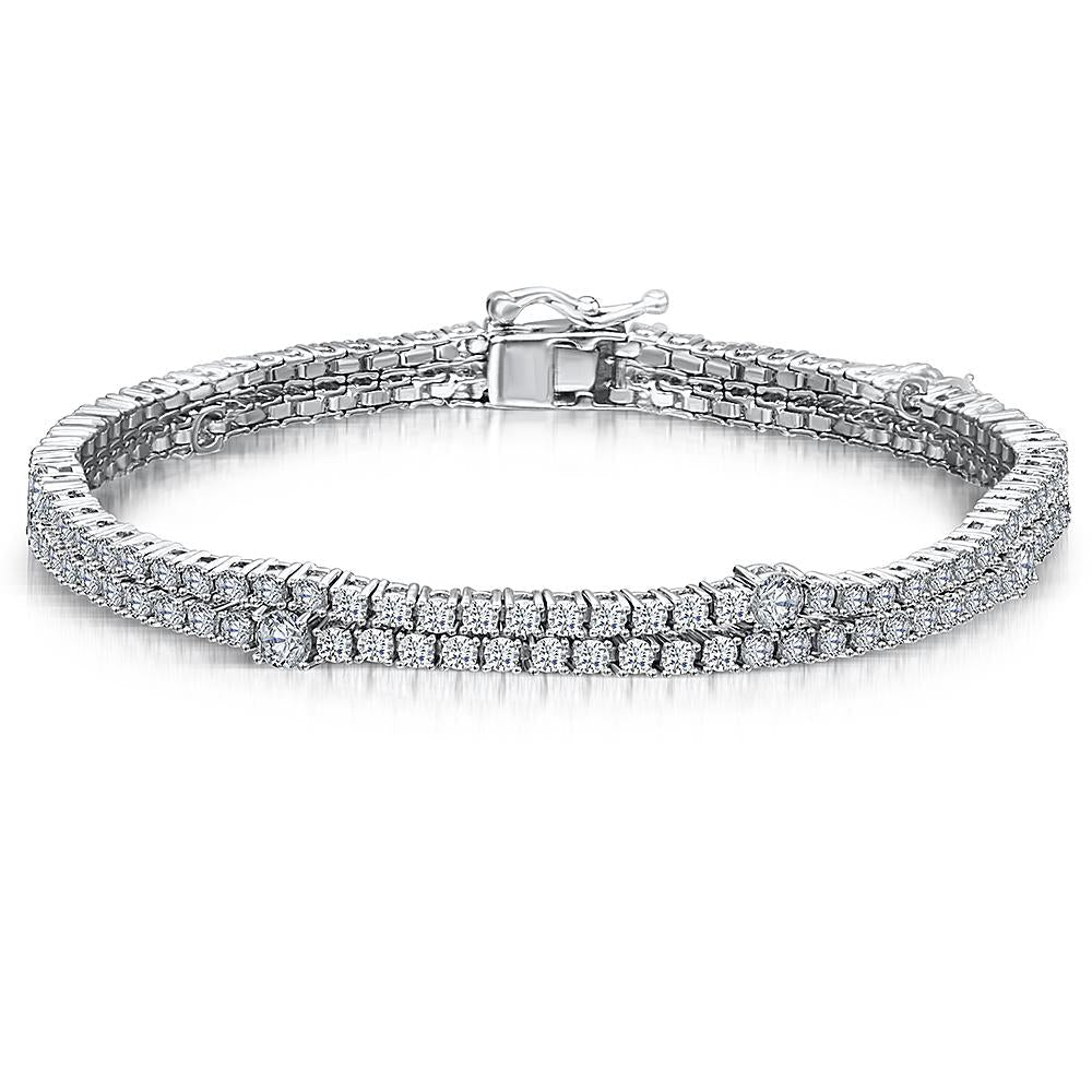 Sterling Silver Double Row  Tennis Bracelet Set