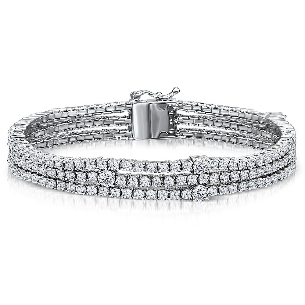 Sterling Silver Triple Row  Tennis Bracelet