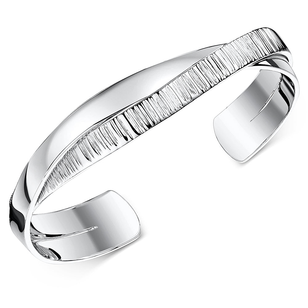 Sterling Silver Overlapping Textured Heavy  Bangle
