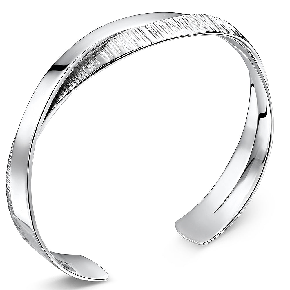 Sterling Silver Overlapping Textured Heavy  Bangle