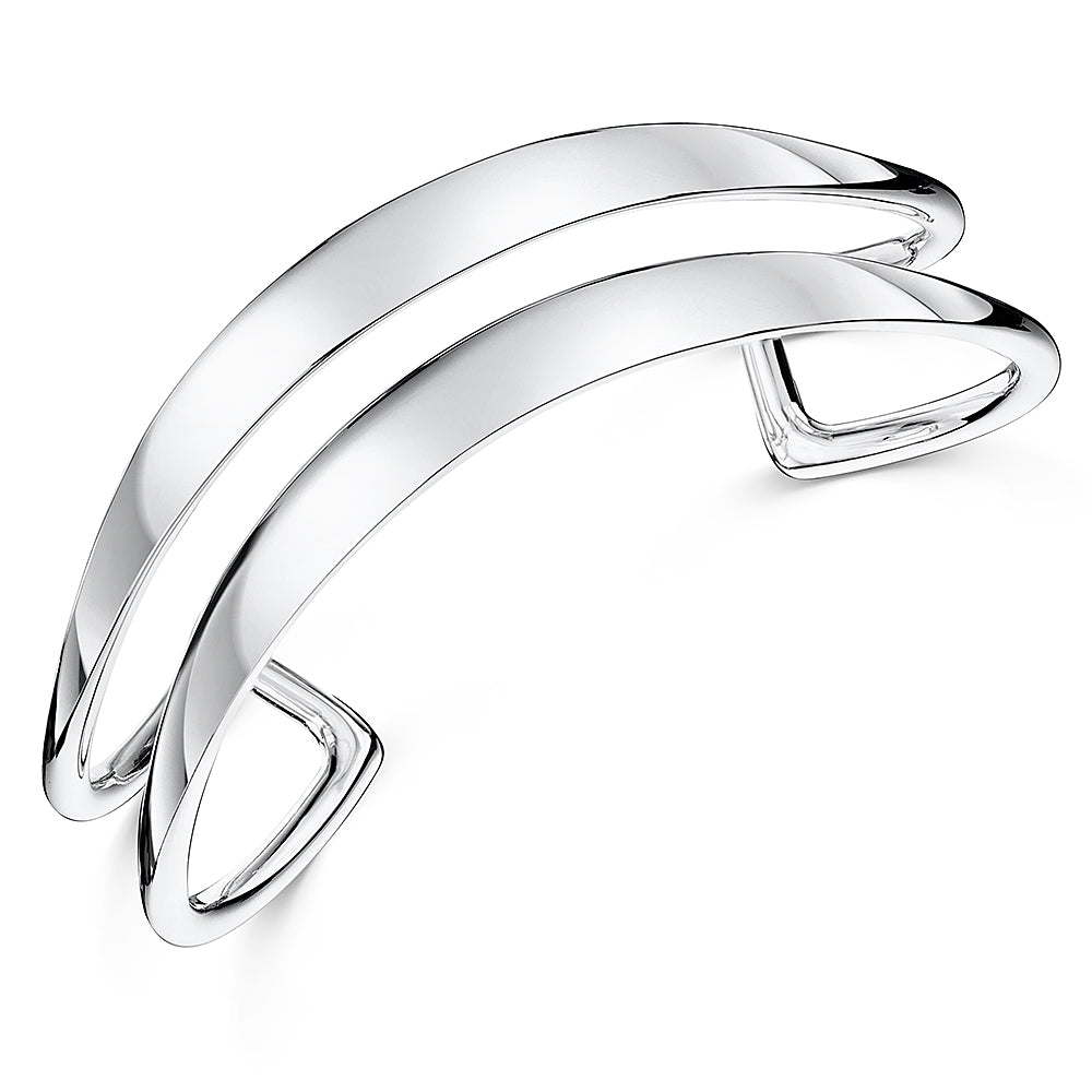 Sterling Silver Double Split Wave Bangle
