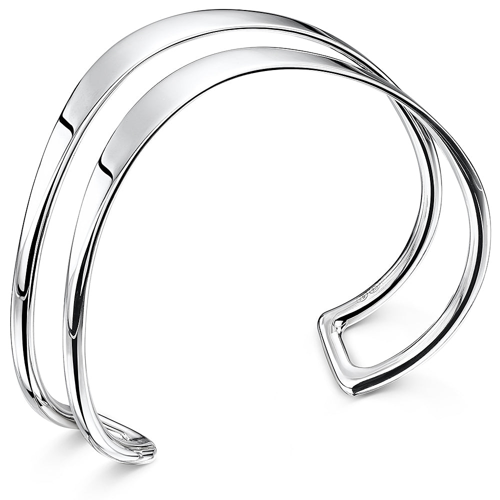 Sterling Silver Double Split Wave Bangle