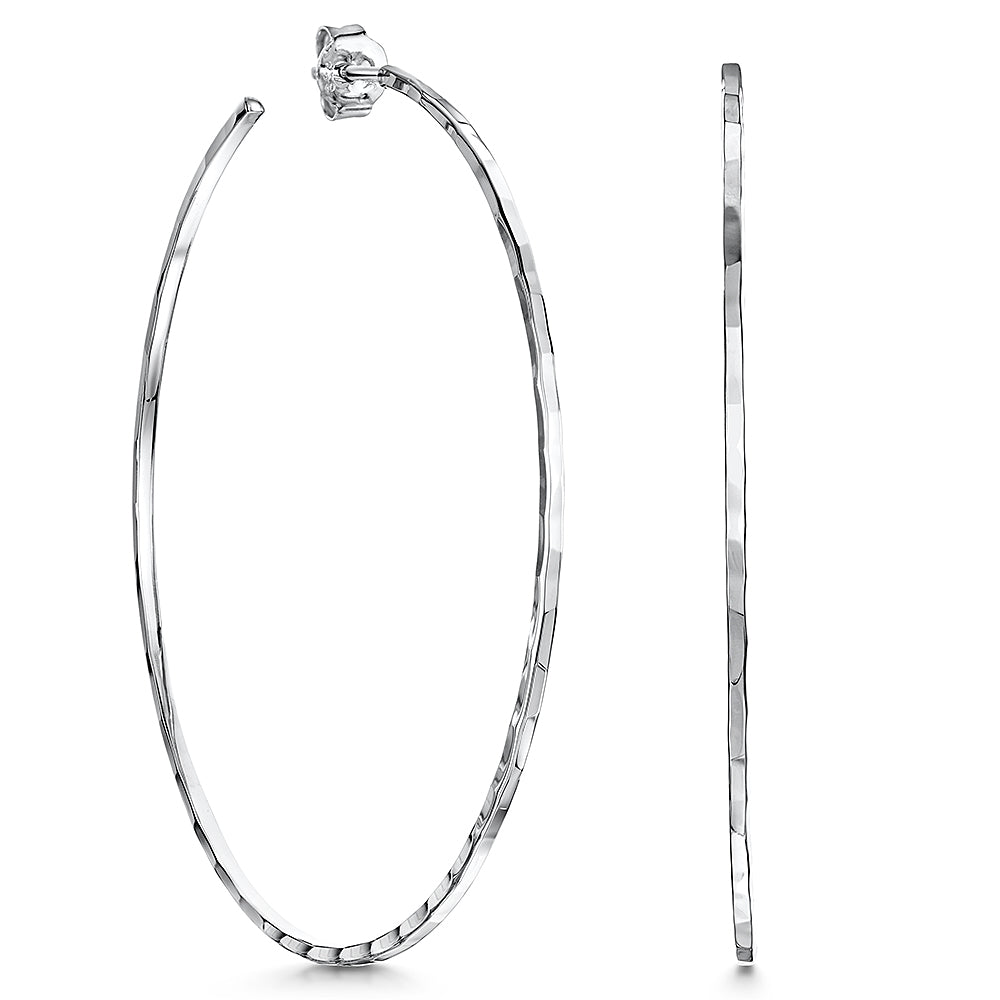 Sterling Silver Faceted  Large Hoop Earrings