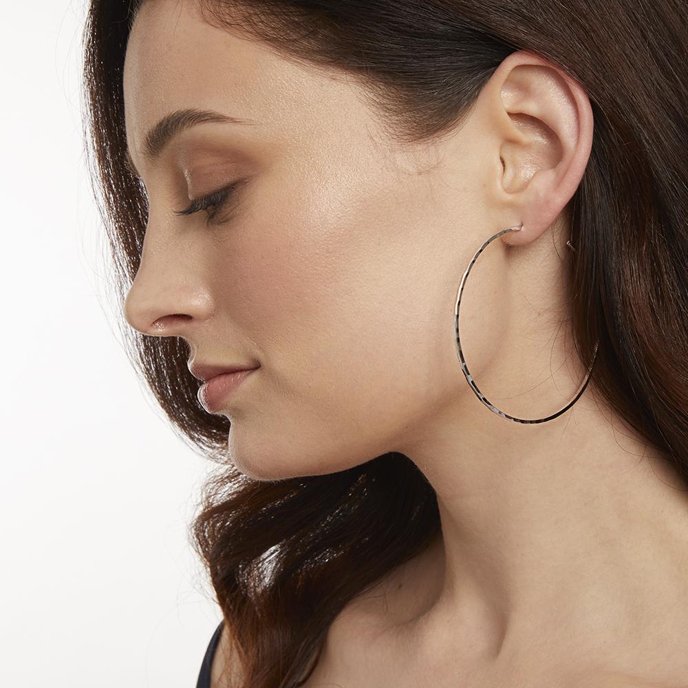 Sterling Silver Faceted  Large Hoop Earrings