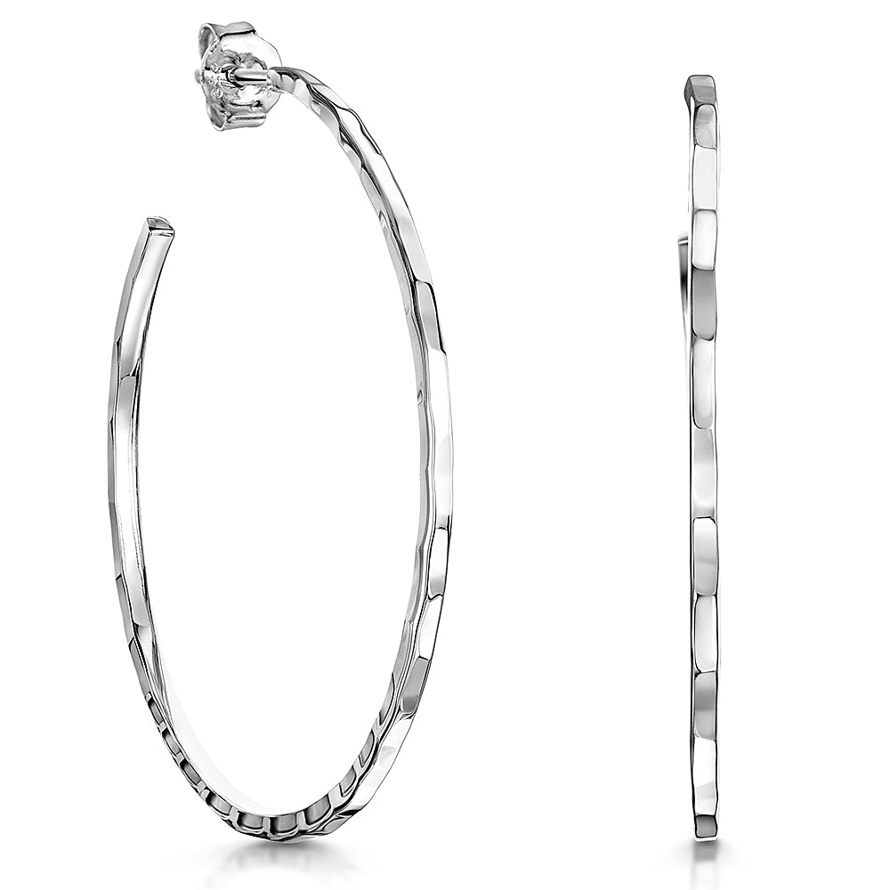 Sterling Silver Small Hammered Faceted Hoop Earrings