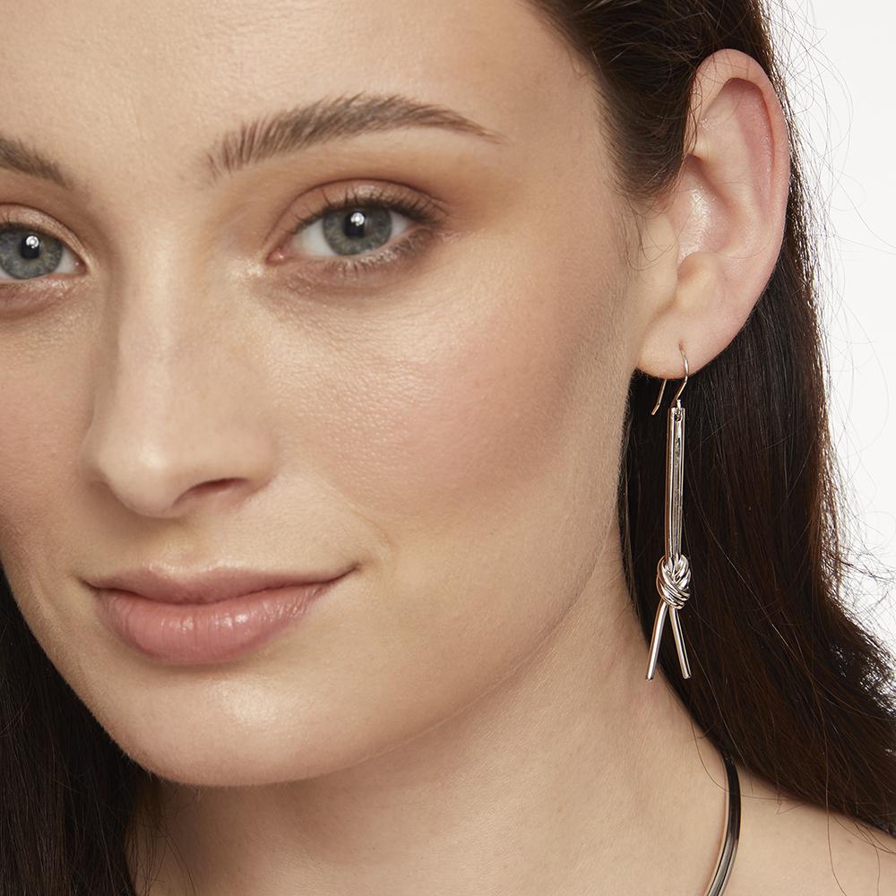 Sterling Silver Double Knot Drop Earrings