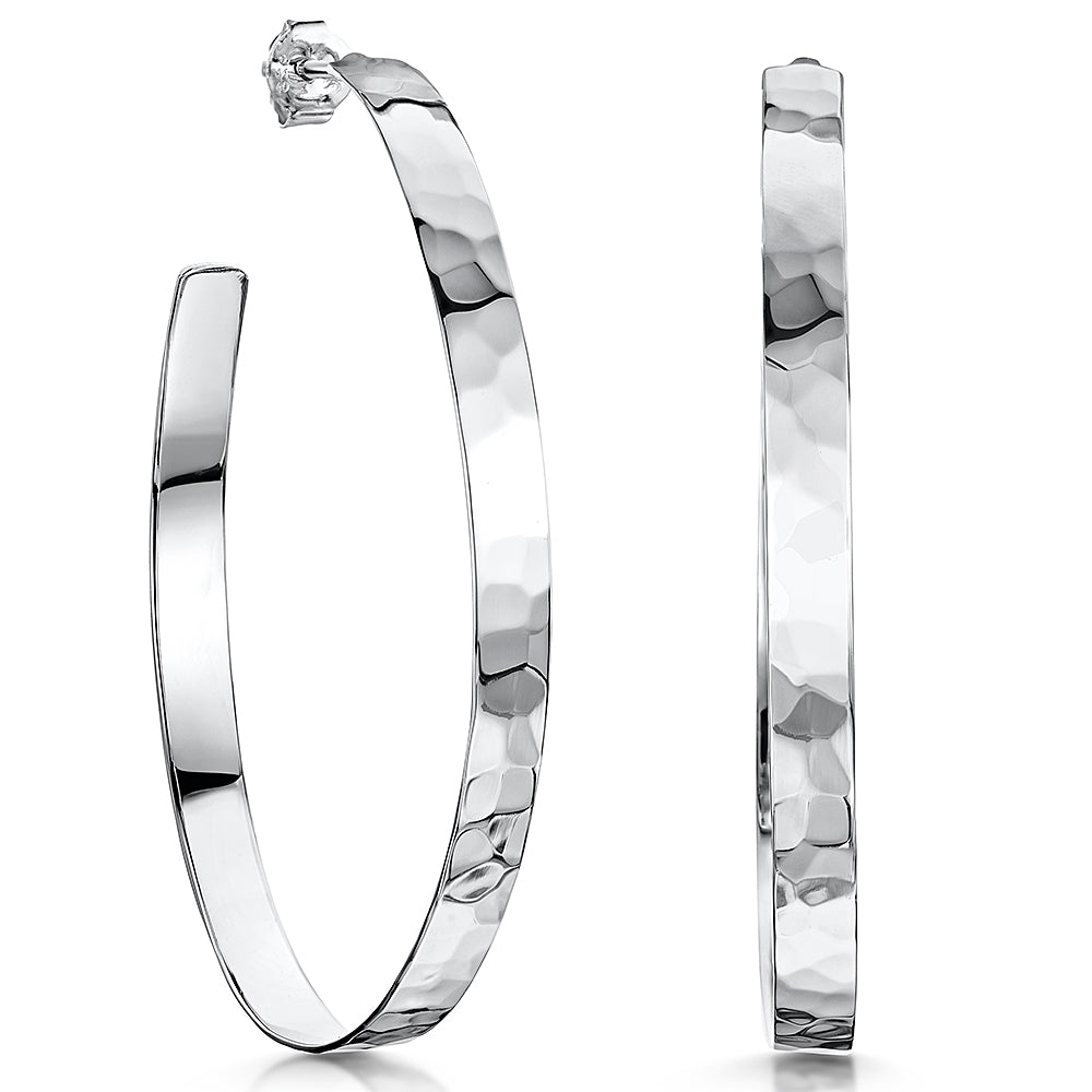 Sterling Silver Hammered   Large 7/8  Hoop Earrings