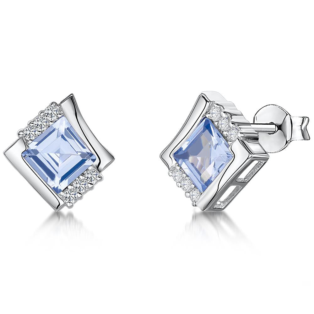 Sterling Silver Blue Topaz Cubic Zirconia  Earrings