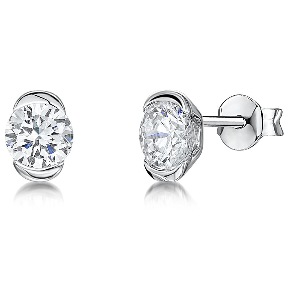 Sterling Silver Oval Stud Earrings With Cubic Zirconia