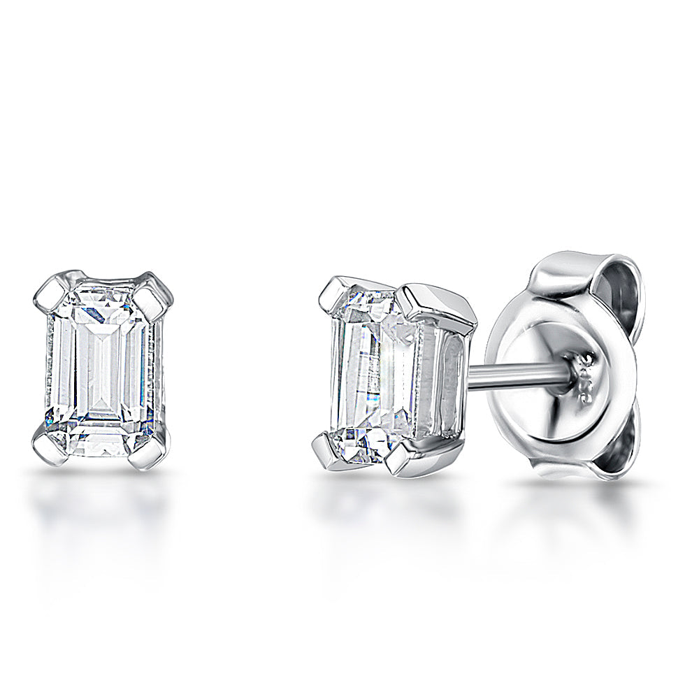 Sterling Silver Emerald Cut Stud Earrings