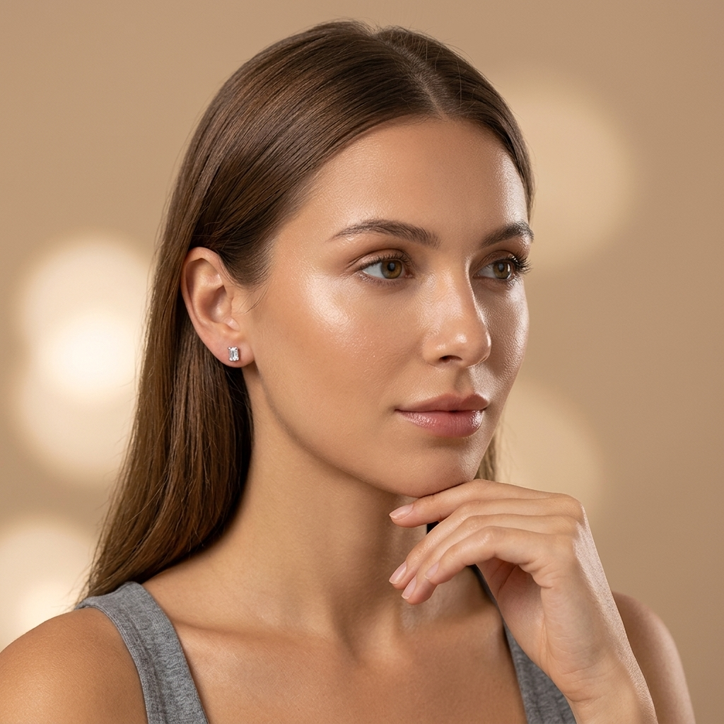 Sterling Silver Emerald Cut Stud Earrings