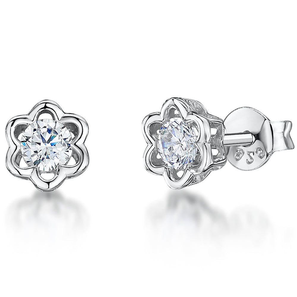 Sterling Silver Cutout Flower Stud Earrings