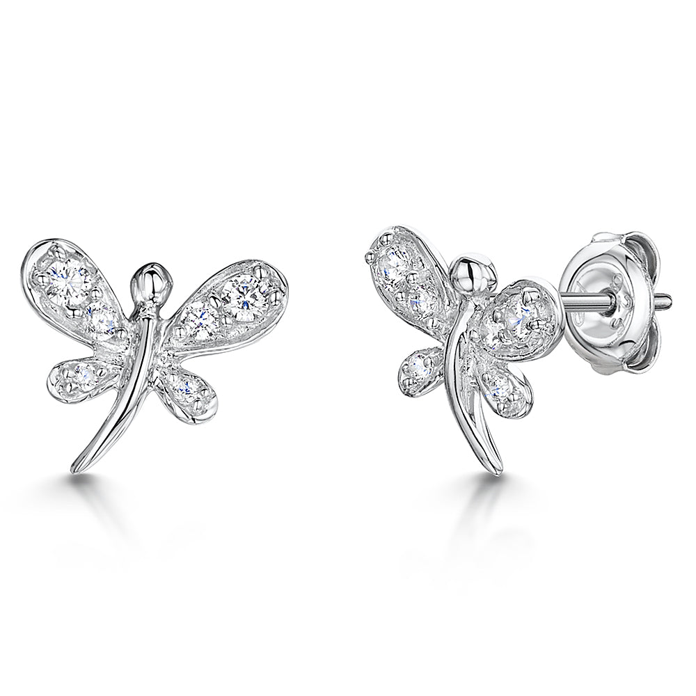 Sterling Silver Dragonfly Earrings With Cubic Zirconia Stones