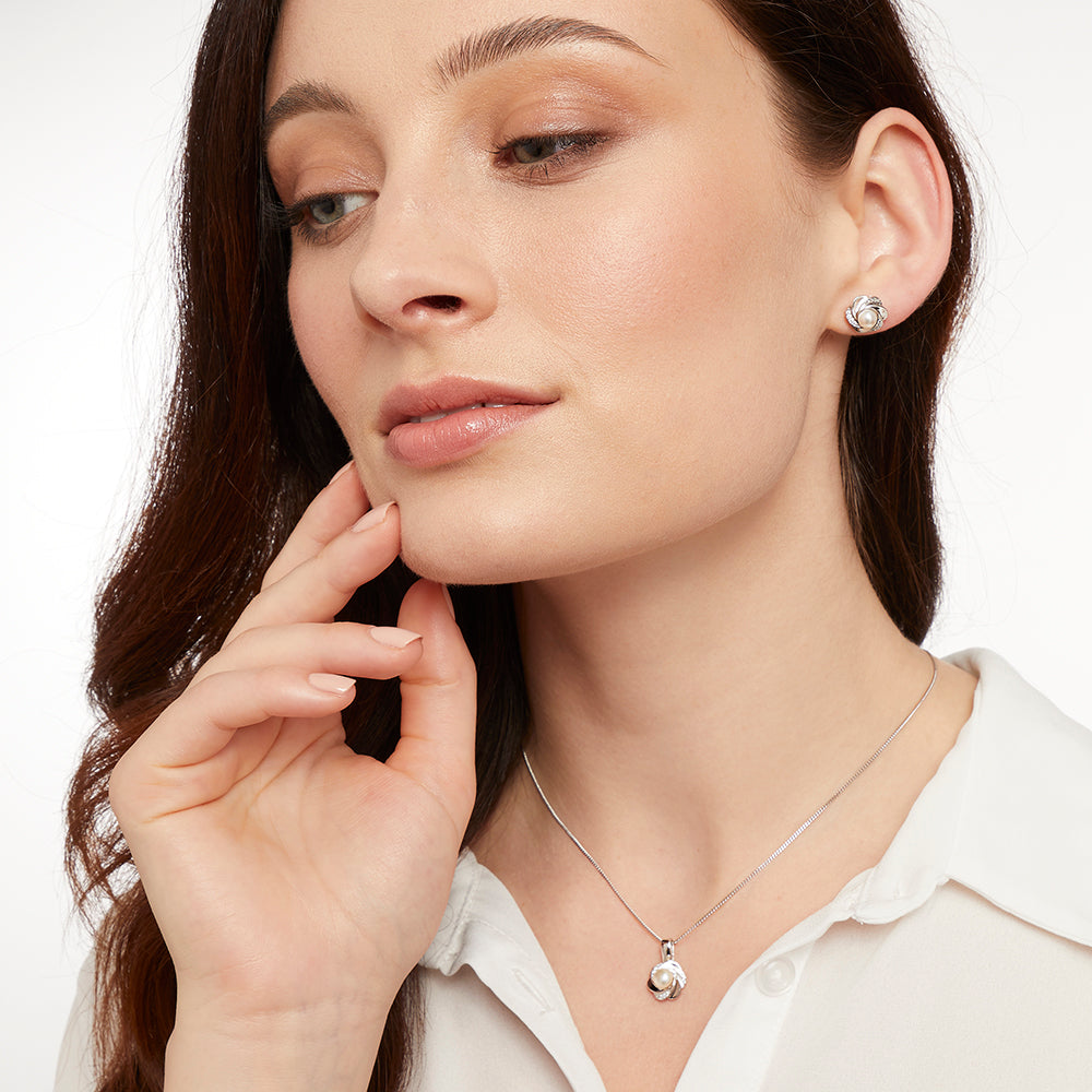 Sterling Silver Pearl Spiral Swirl Earrings
