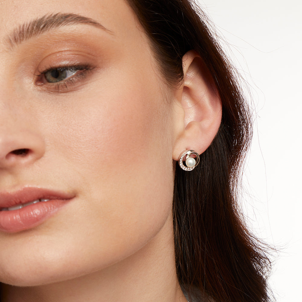 Sterling Silver Pearl Swirl Earrings With White Zirconia's