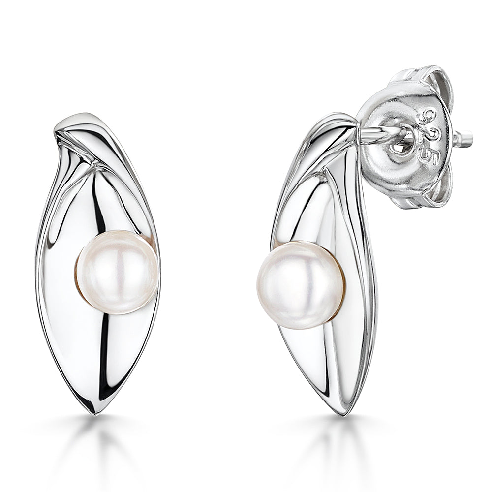 Sterling Silver Pearl Earrings Marquise Shape Earrings