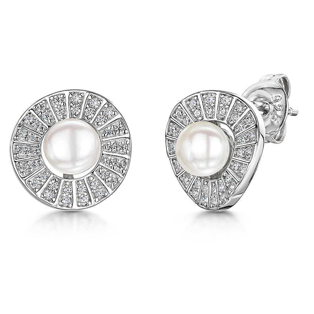 Sterling Silver Pearl Art Deco  Baguette Earrings