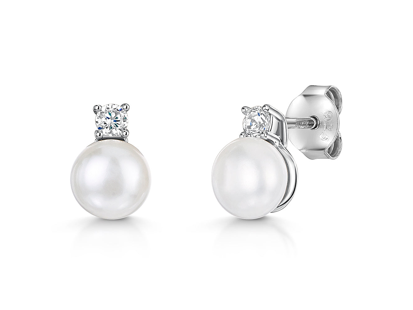 Silver Pearl Stud Earrings
