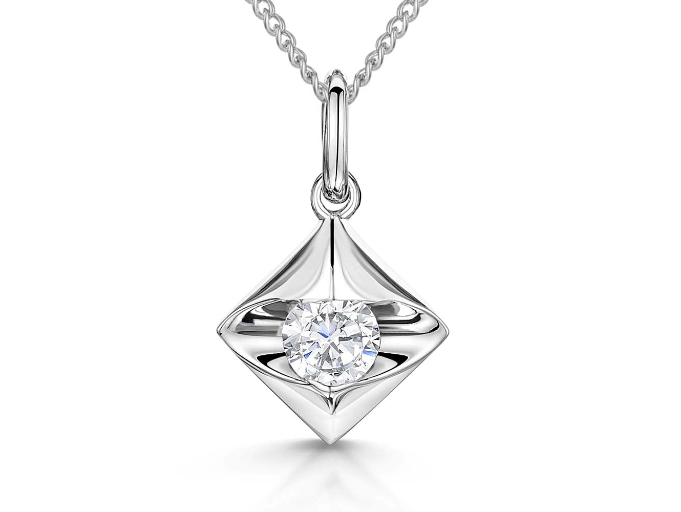 Sterling Silver Offset Square Solitaire Pendant