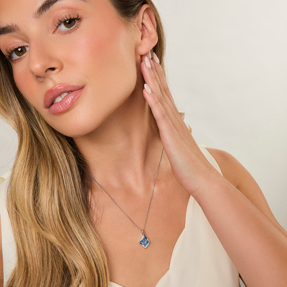 Sterling Silver Blue Topaz Cubic Zirconia  Pendant