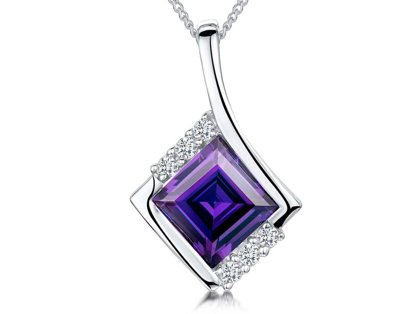 Sterling Silver Amethyst  Pendant With White Zirconia