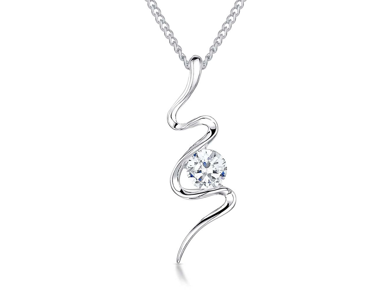 Sterling Silver S Shape Pendant Set With A Cubic Zirconia Stone