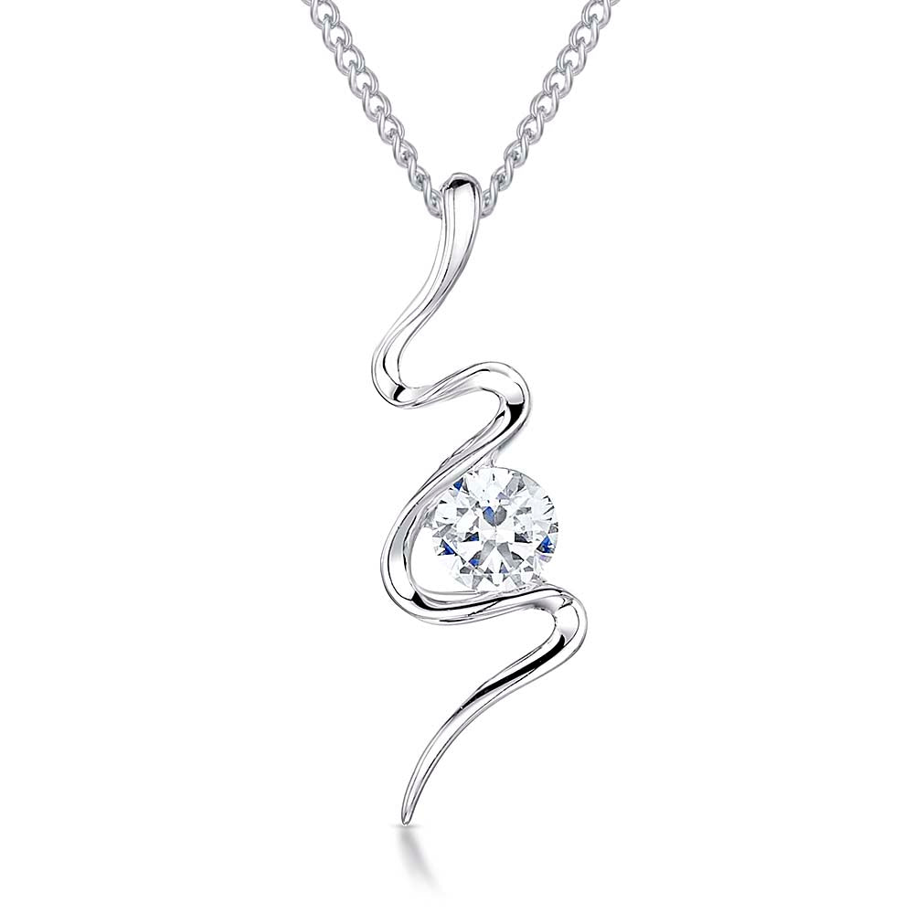 Sterling Silver S Shape Pendant Set With A Cubic Zirconia Stone