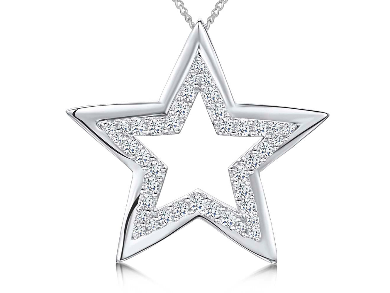 Sterling Silver Open Star Pendant Set With Cubic Zirconias