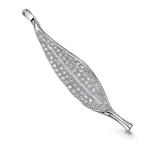Sterling Silver Leaf Pendant Set With Cubic Zirconia.