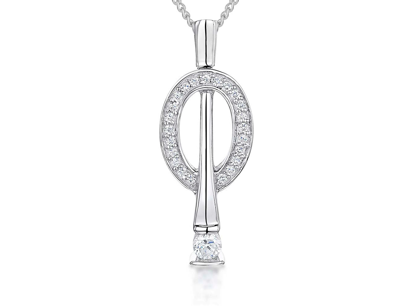 Sterling Silver Oval Pendant With Pave Cubic Zirconias