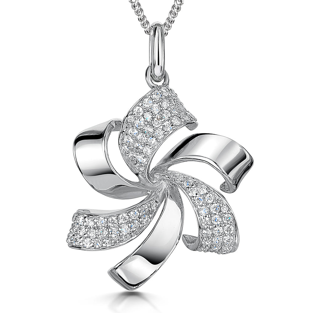 Sterling Silver Pinwheel  Pendant With  Cubic Zirconia