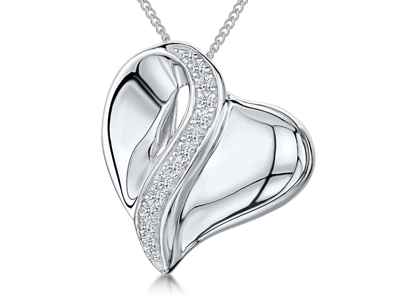 Sterling Silver Pave Set Strip Heart Pendant