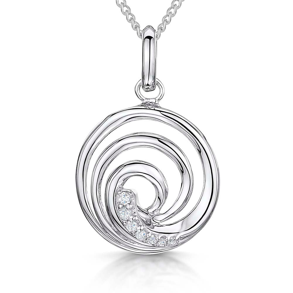 Sterling Silver Circular 'Whirl' Pendant Set With Cubic Zirconias