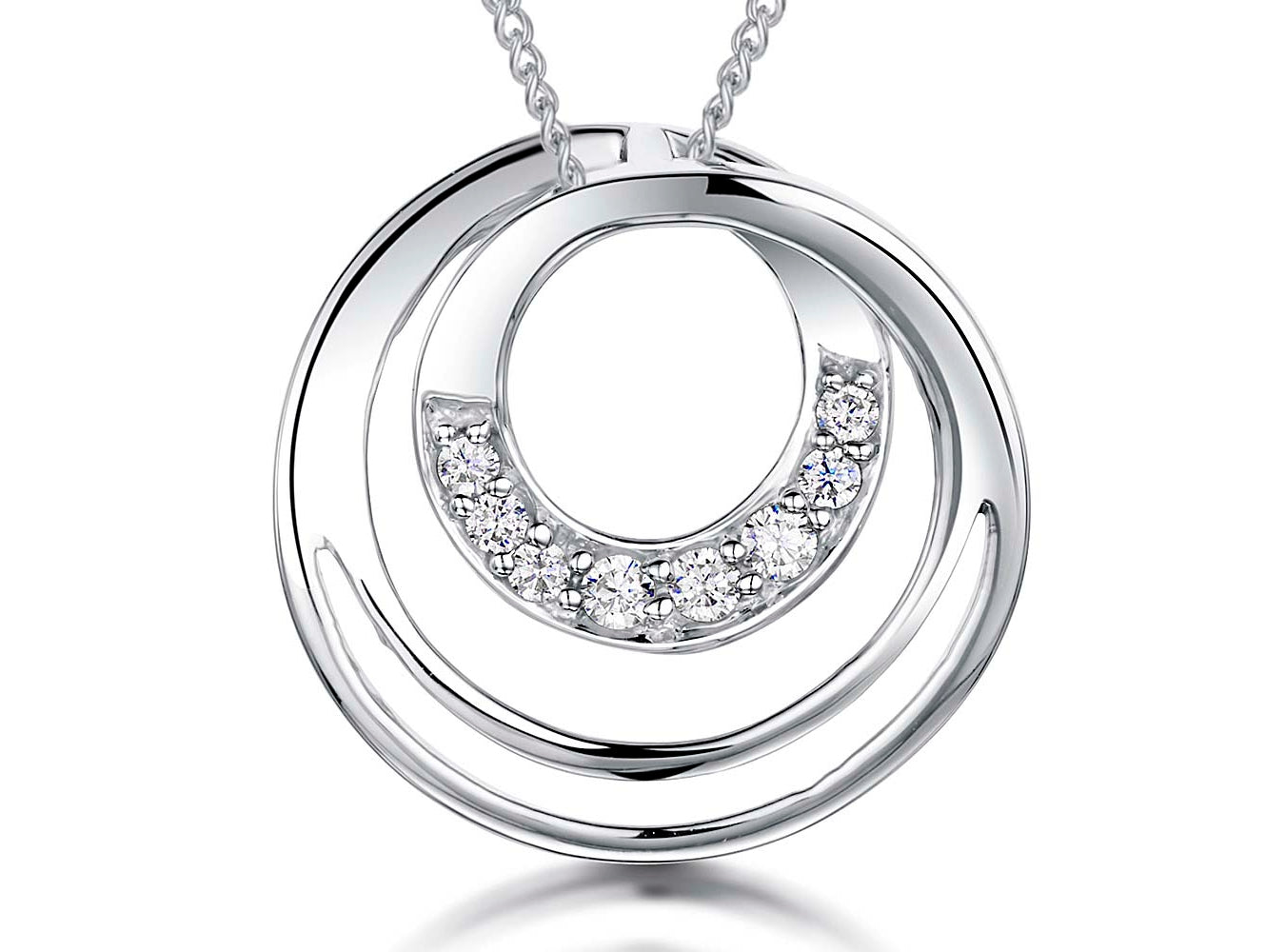 Sterling Silver Three Circle  Pendant With Cubic Zirconia