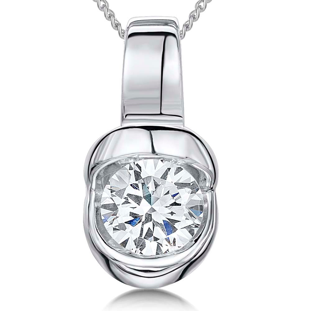 Sterling Silver Rub Set  Pendant With A Single Zirconia Stone