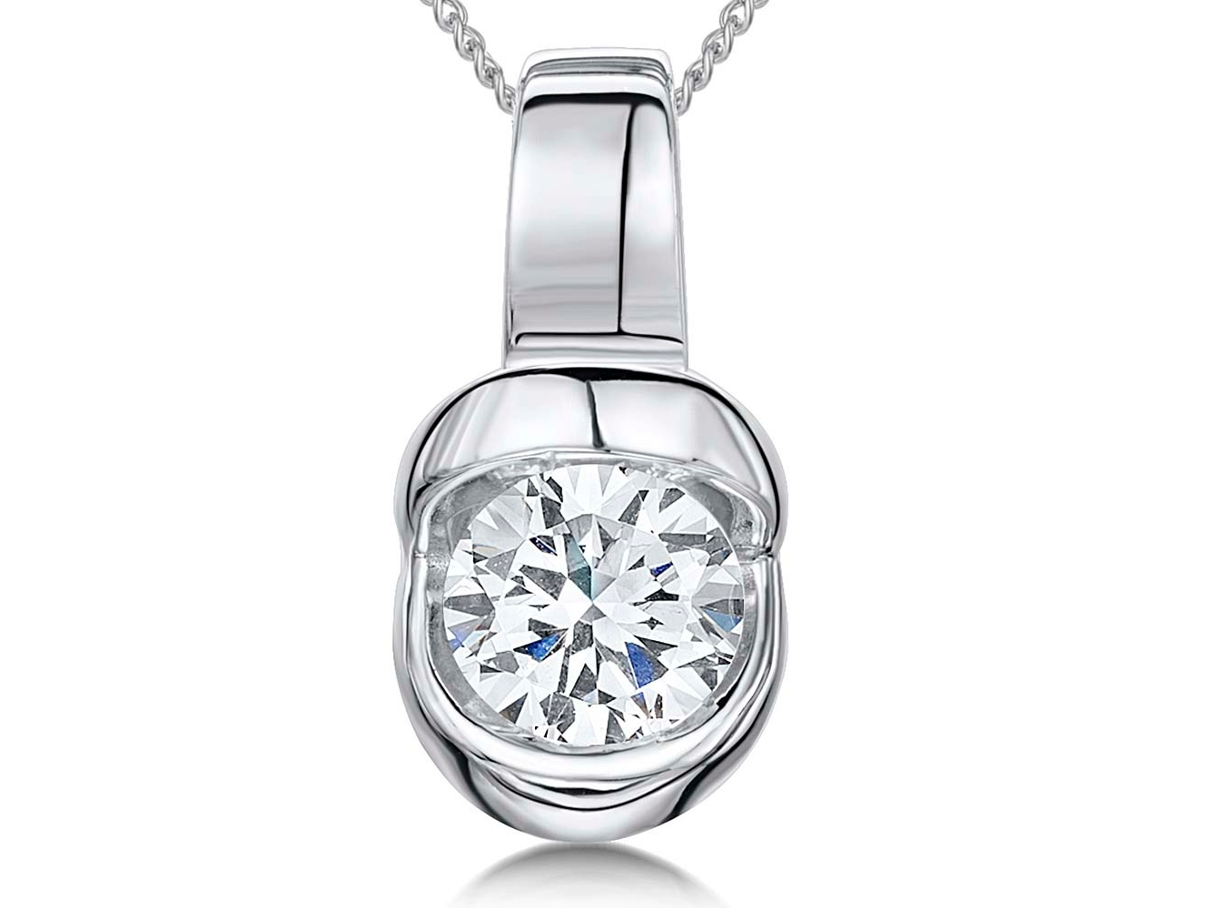 Sterling Silver Rub Set  Pendant With A Single Zirconia Stone