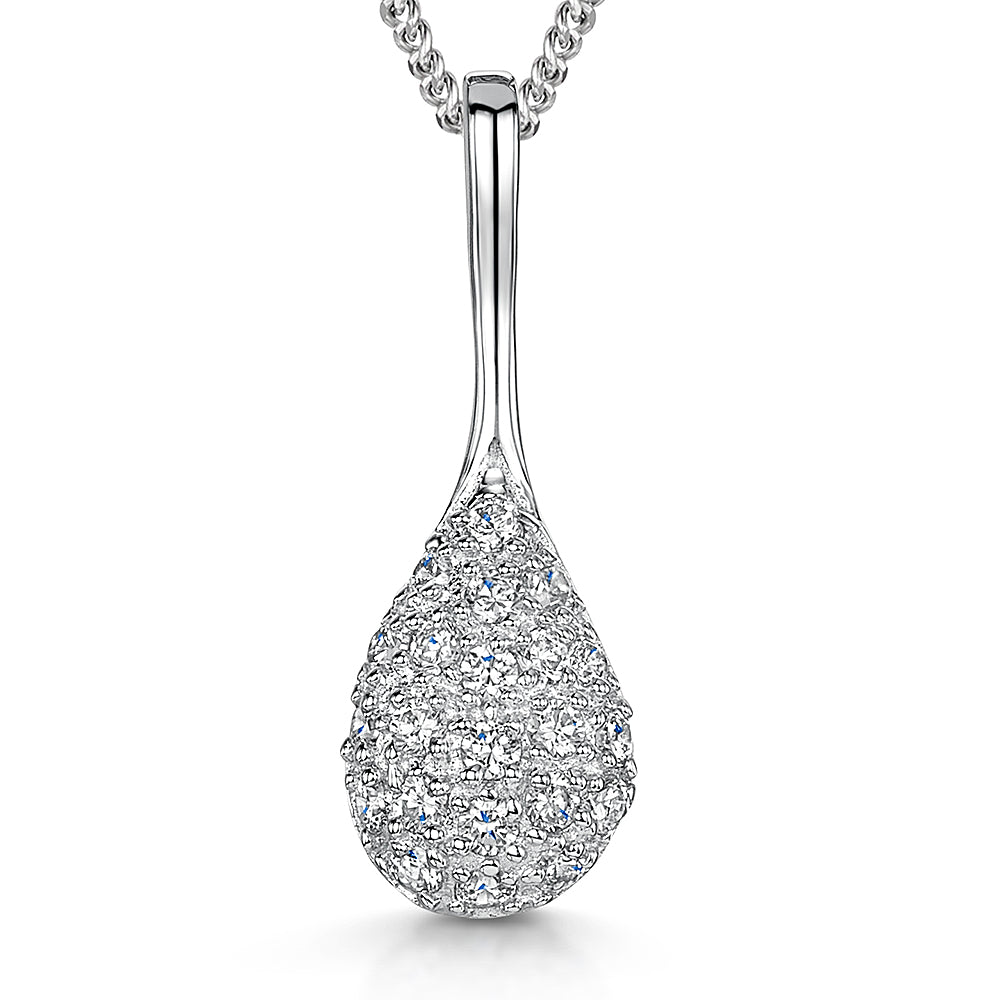 Sterling Silver Pave Teardrop Pendant