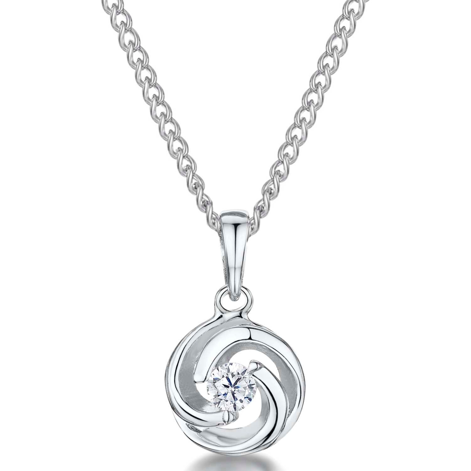Sterling Silver Swirl Circle Pendant Cuic Zirconia Necklace