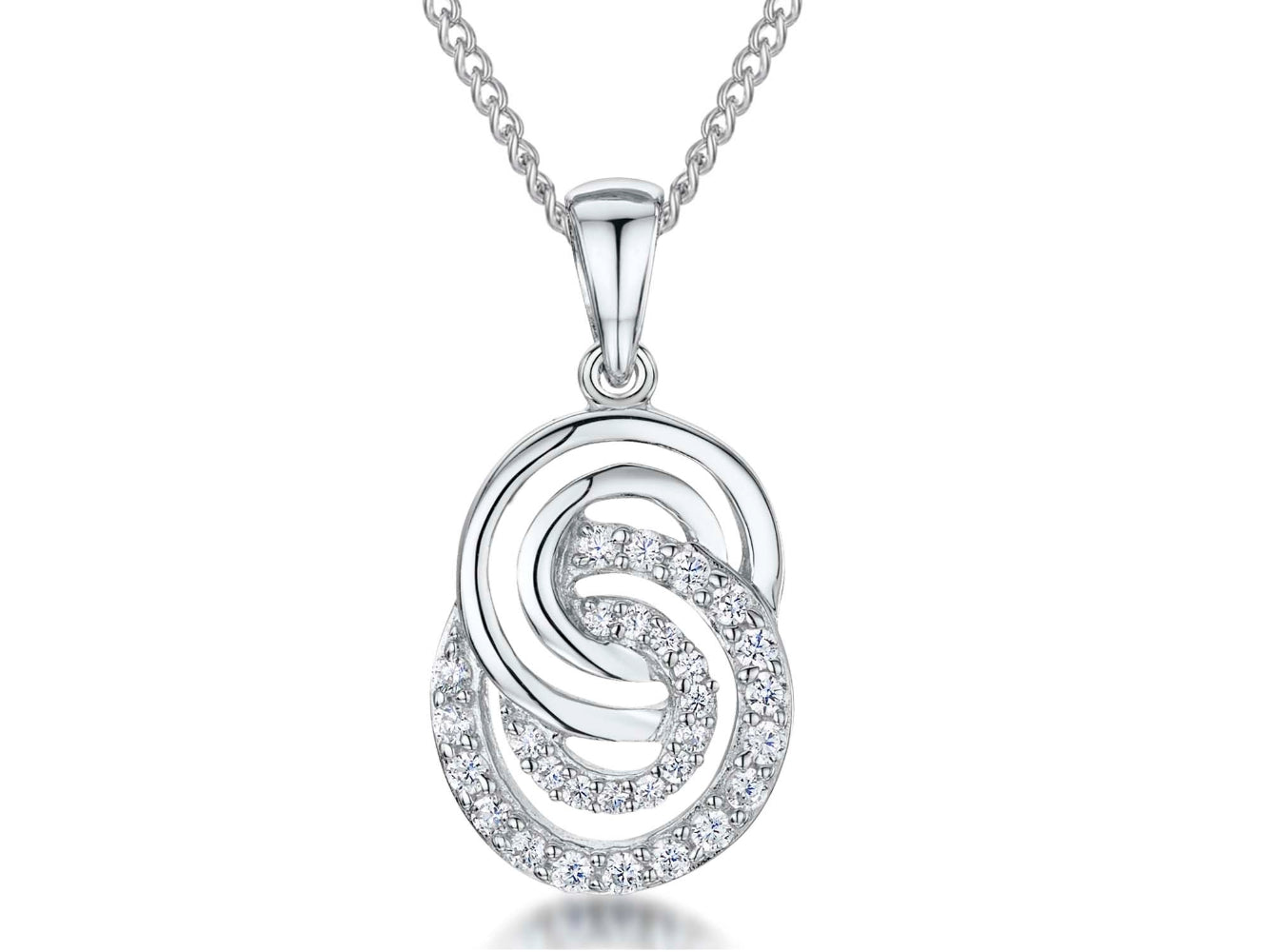 Sterling Silver Pendant With Interlinked Plain & Pave Circles