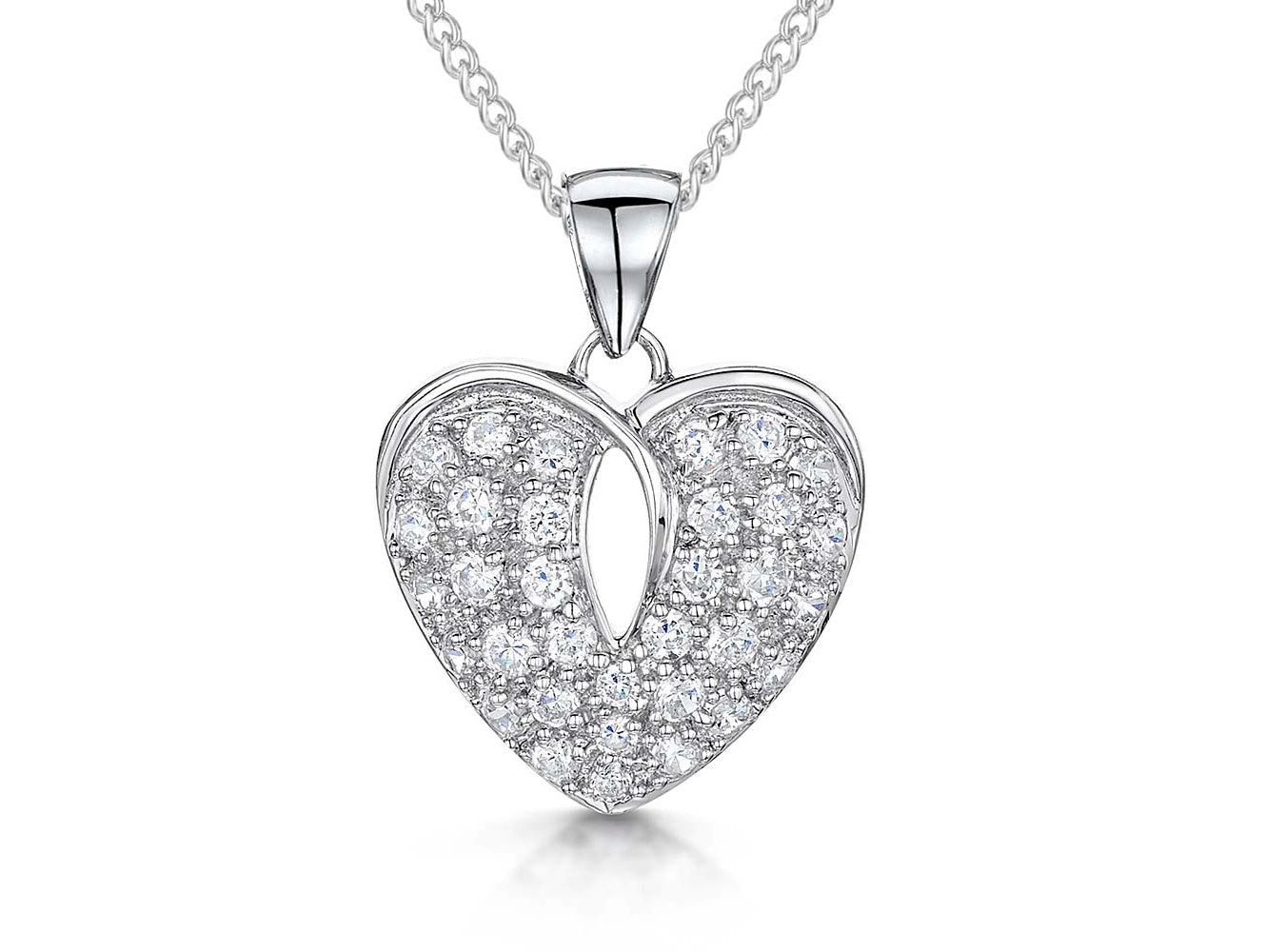 Sterling Silver Cubic Zirconia Pave Stone Set Heart  Pendant