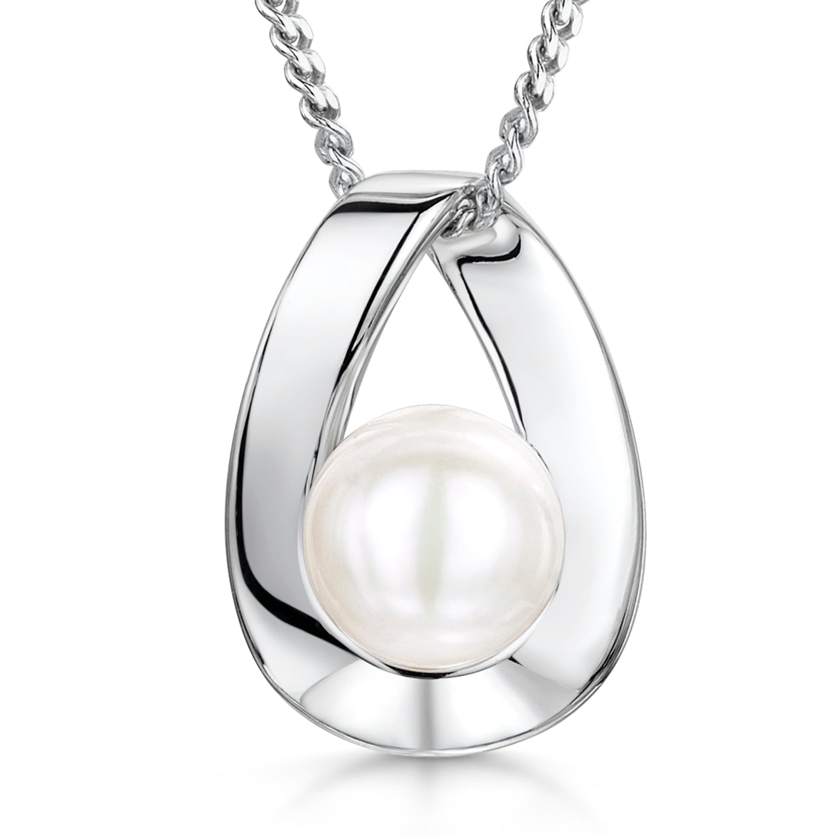 Sterling Silver Freshwater Pearl Open Teardrop Necklace